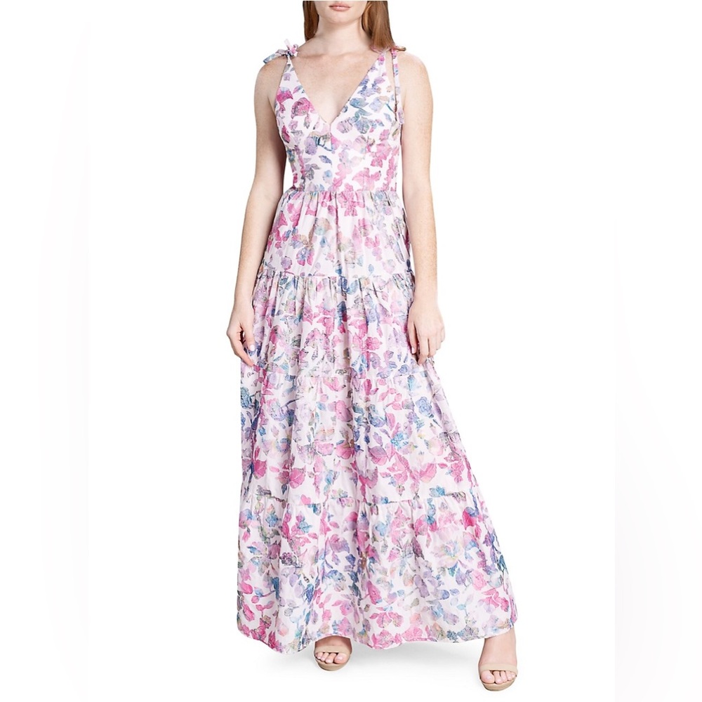 DRESS THE POPULATION Pearl Floral Cotton Maxi Dress